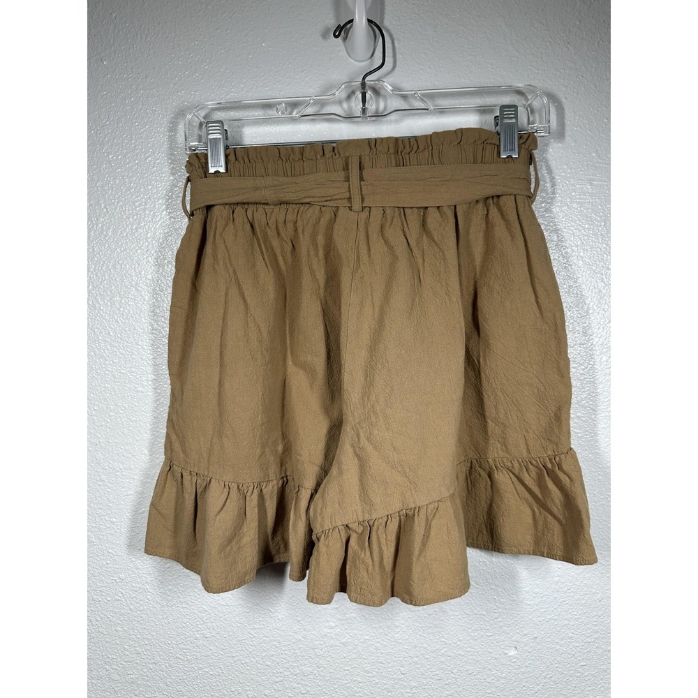L Love Shorts Womens Large Brown Ruffle Hem Belted Paperbag Waist Casual Summer - Picture 2 of 6